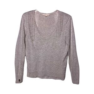 Lovestitch | Lightweight Oatmeal Long Sleeve V-Neck Cotton Sweater, Large